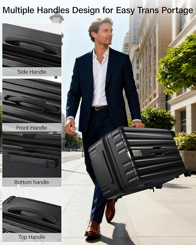 Hanke 24 Inch Plus Expandable Luggage Large Suitcases with Wheels, Medium Checked Luggage Hard Shell Suitcases, PC Trunk Luggage Extra Large Suitcase with Lock for Women Men(Jet Black)