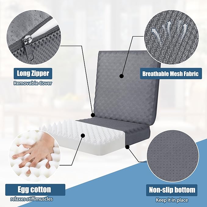 BALAPET Recliner Cushions for Long Sitting, Egg Crate Foam Recliner Cushion for Elderly Reduces Muscle Fatigue and Provides Air Flow, Extra Large Non-Slip Seat Cushion with Back Support(20*20*4in)
