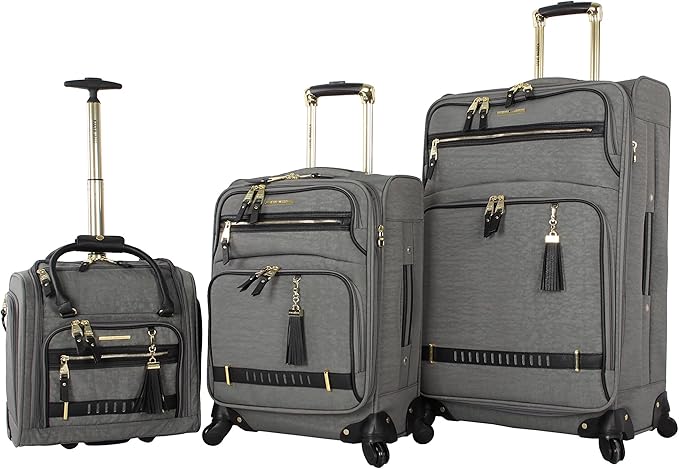 Steve Madden Designer Luggage Collection - 3 Piece Softside Expandable Lightweight Spinner Suitcase Set - Travel Set Includes an Under Seat Bag, 20-Inch Carry on and 28-Inch Checked Suitcase,