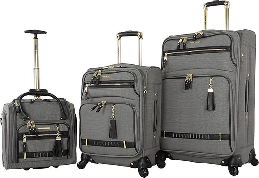Steve Madden Designer Luggage Collection - 3 Piece Softside Expandable Lightweight Spinner Suitcase Set - Travel Set Includes an Under Seat Bag, 20-Inch Carry on and 28-Inch Checked Suitcase,