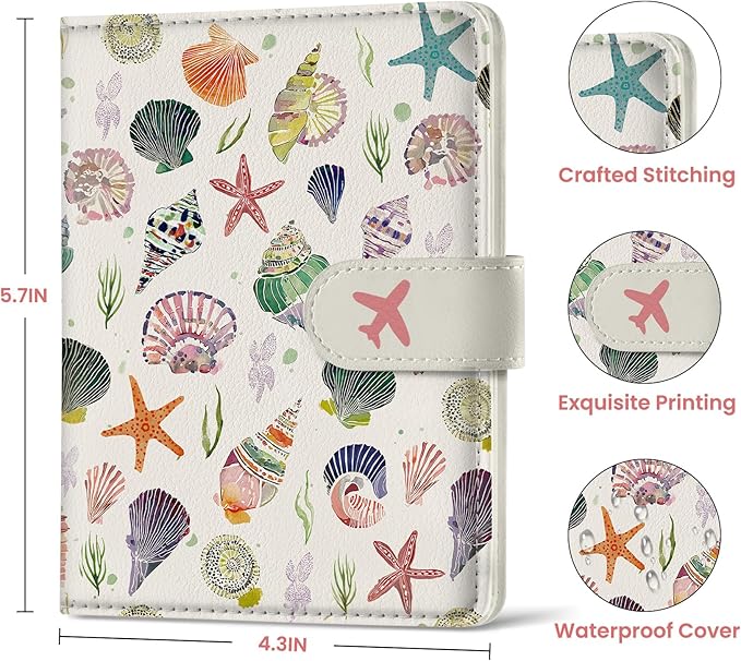 Passport Holder for Travel Essentials, RFID Blocking Leather Cover Wallet with Magnetic Closure, Aesthetic & Cute Passport Book Case for Women and Men - Seashell