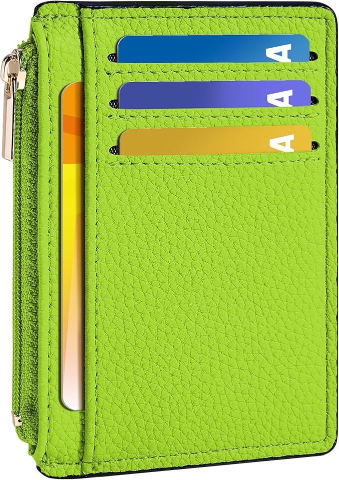 Tipmile Credit Card Holder for Women Slim Minimalist Front Pocket RFID Blocking Wallet Small Compact Card Case with ID Window, Neon Green