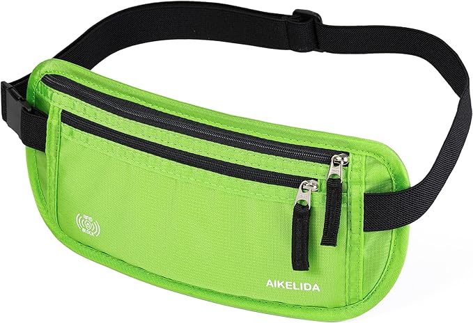 RFID Blocking Money Belt - Passport Holder & Travel Wallet, Slim Hidden Fanny Packs for Women Men - Green