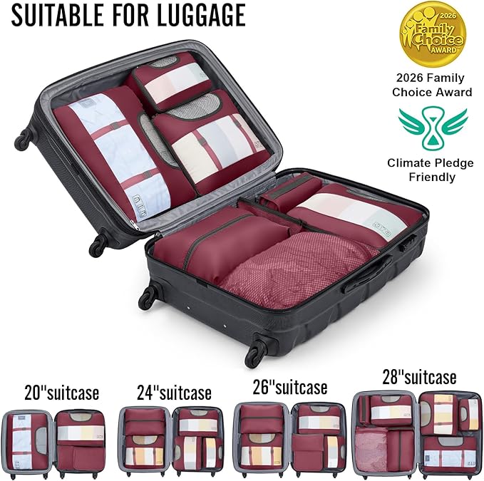 Veken 8 Set Packing Cubes for Travel Essentials, Gifts for women, Suitcase Organizer Bags in 4 Sizes, Carry-On Luggage Accessories with Large Laundry & Hanging Toiletry Bag, Must-Have for Airplane