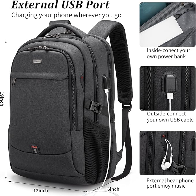 DUSLANG 17 Inch Laptop Backpack for Travel Water Resistant College Backpack for Men Women Laptop Bag with USB Charging Port and Clear Cosmetic Bag, Black