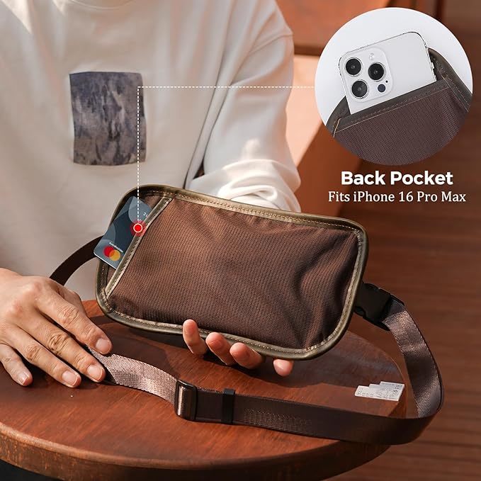 Polare Full Grain Leather Money Belt Hidden Passport Holder Wallet Travel Pouch with AirTag Slot Slim RFID Blocking Undercover Waist Bag