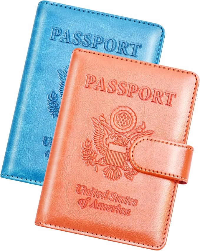 Herain Passport Holder for Travel Cruise Essentials, 2 Pcs Passport Cover Wallet Case Travel Gifts Women Men Family, RFID Passports Book Card Holders Travels Accessories Must Haves