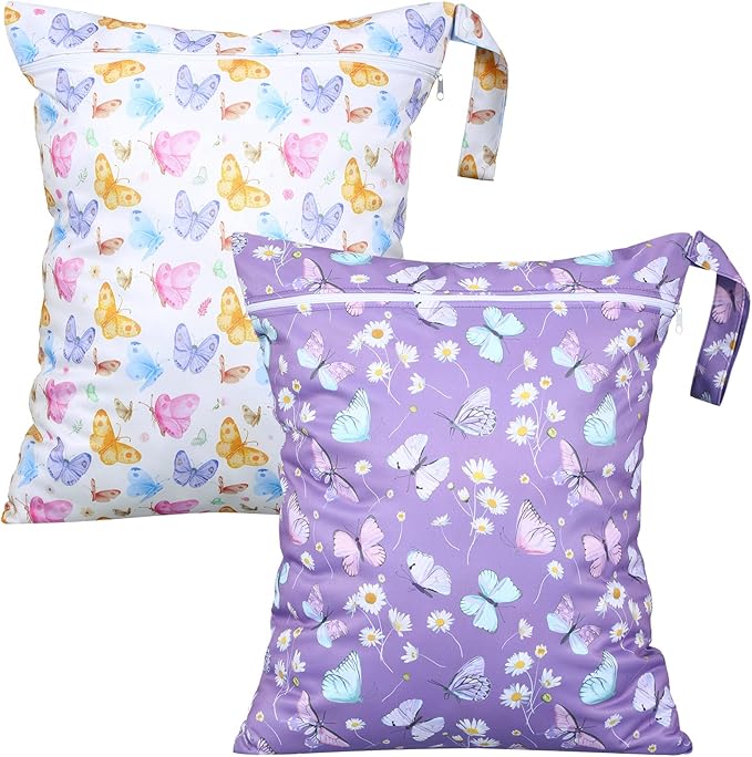 Shappy 2 Pcs Large Travel Laundry Bag Washable Waterproof Wet Dry Large Dirty Clothes Bag Bathing Workout(Butterfly)