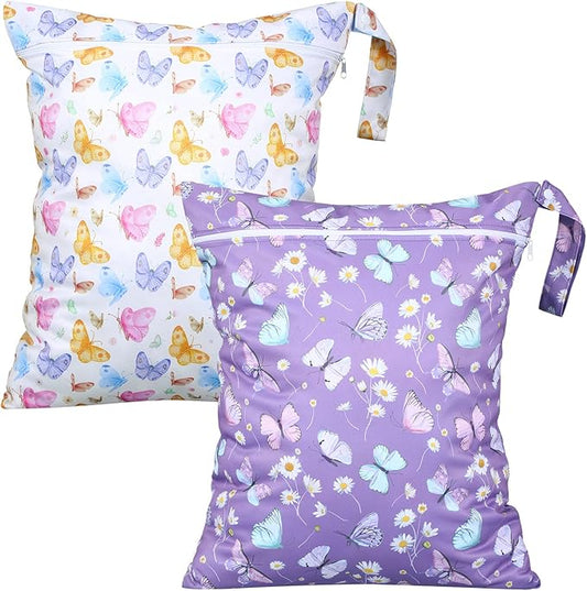 Shappy 2 Pcs Large Travel Laundry Bag Washable Waterproof Wet Dry Large Dirty Clothes Bag Bathing Workout(Butterfly)