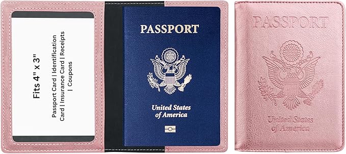 Ciana Passport Holder for Travel – PU Leather Passport Cover and Card Holder for Men & Women – Slim Passport Holder with Card Protector Slot, Travel Must Haves (Rose Gold)