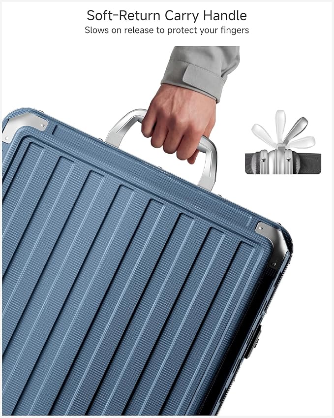 Carry On Luggage with Spinner Wheels, 8010S Aluminum Frame Zipperless Polycarbonate Hard Shell Suitcase (ZX-Core, Blue, 20 Inch)