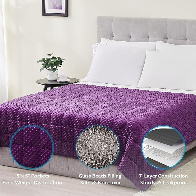 L'AGRATY Weighted Blanket for Adult - 60"x80" 25lbs Minky Dots Heavy Blanket with Glass Beads Soft Breathable for All-Season Summer Fall Winter Thick Comfort for Sleeping