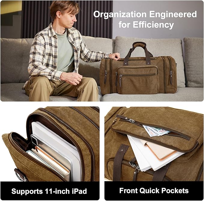Canvas Expandable Duffle Bag for Men Traveling, Luggage Travel Bag Weekender Overnight Bag,Mens Gym Carry on Duffel Bags