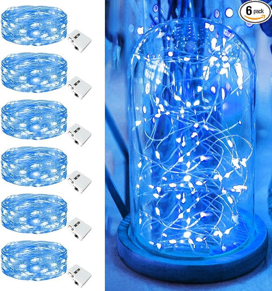 6 Pack Fairy Lights Battery Operated - 7ft 20 Led Twinkle Lights 3 Modes, Bulk Mini String Lights Waterproof for Mason Jars Vases DIY Party Wedding Decoration Christmas -Blue