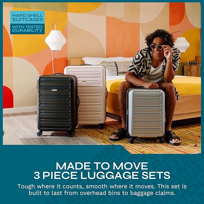 Westridge Hardshell Luggage Set - 3 Piece Set - 20" Carry-On, 24” & 28” Checked Luggage Set with 360° Spinner Wheels - Expandable Suitcases for Extended Travel - Durable ABS Shell - Light Pink
