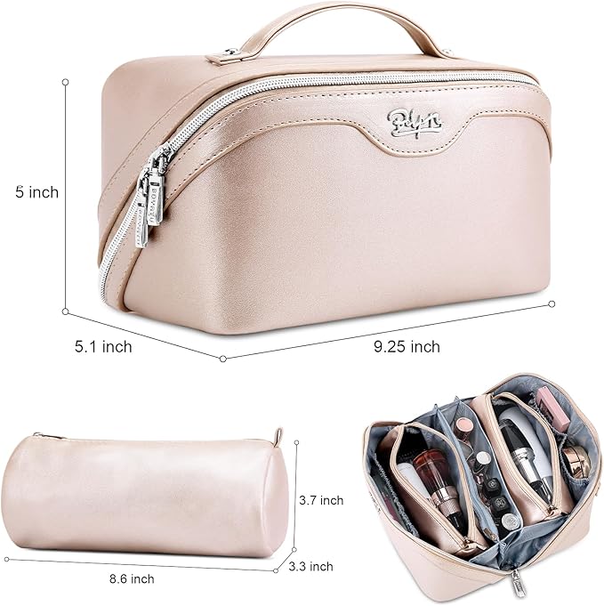 BOYATU Travel Makeup Bag Organizer Cosmetic Bag: 3 Pcs Set Make up Bags for Women with Handle - Waterproof Vegan Leather Toiletry Bags Travel Essentials Pouch with Compartments (C-03-Sliver)