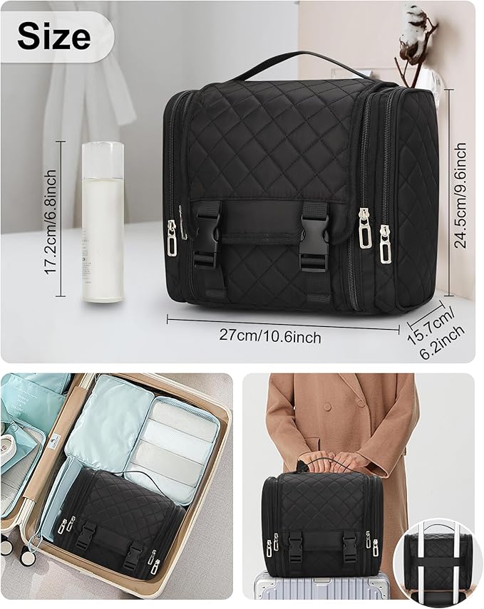 Hanging Toiletry Bag for Women, Travel Toiletry Bag Standing Toiletry Organizer with Hook Large Makeup Cosmetic Bag Portable Hanging Toiletry Organizer Bags for Full-Size Toiletries, Accessories