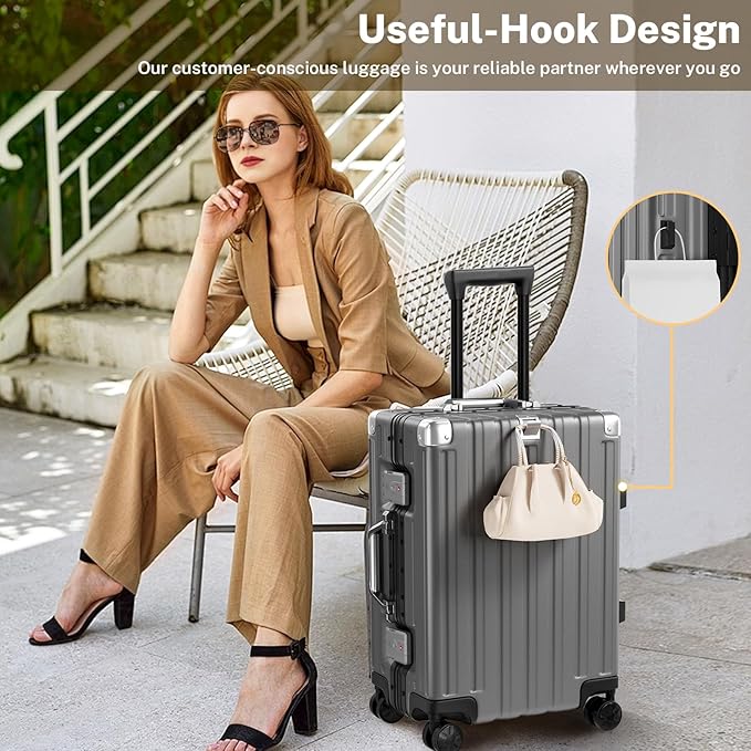 Krute Carry On Luggage 20 inch Aluminum Frame Luggage with Spinner Wheels Hardshell No Zipper PC+ABS TSA Lock Zipperless Suitcases