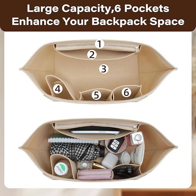 Fit Longchamp Organizer Insert, for Long Champ Le Pliage L Bag Handbag Women, with Cup Holder, Large/Beige