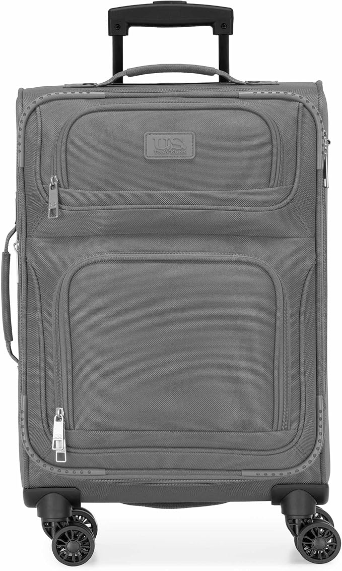 U.S. Traveler Rio Lightweight Softside Rolling Carry-on Suitcase, 4-Wheel Single, Light Gray