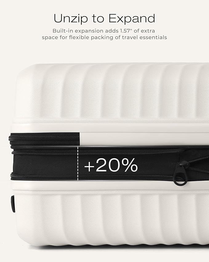 Coolife Luggage Suitcases Hardside Lightweight: Durable PC Expandable Travel 3 Piece Set with Dual Spinner Wheels & TSA Lock, 20/24/28 (20" Expandable) (White, 3-Piece Set (20/24/28))