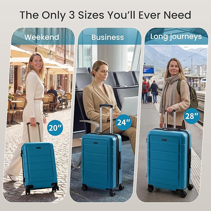 SHOWKOO Full PC Hardshell Luggage Sets, 20/24/28 In Suitcase with TSA Lock & Spinner Wheels, Lightweight Durable Travel Luggage