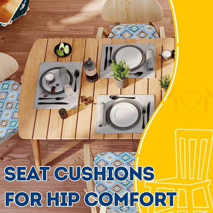 AAAAAcessories D-Shaped Chair Cushions, 2" Thick Dining Chair Pads with Ties and Removable, Machine-Washable Cover, 17" x 16", Set of 8, Geometric Blue