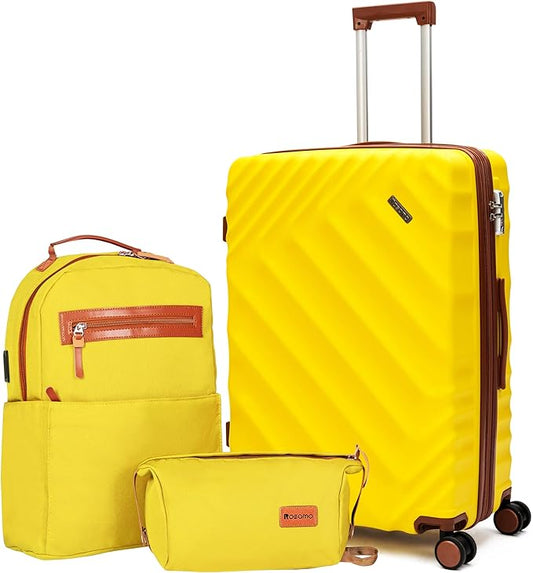 3 piece Luggage Set Expandable Suitcase 22x14x9 Airline Approved Carry on, ABS Hard Case Suitcases with Spinner Wheels, TSA Lock, (Yellow, 3 Piece Sets(20/BP/TB))