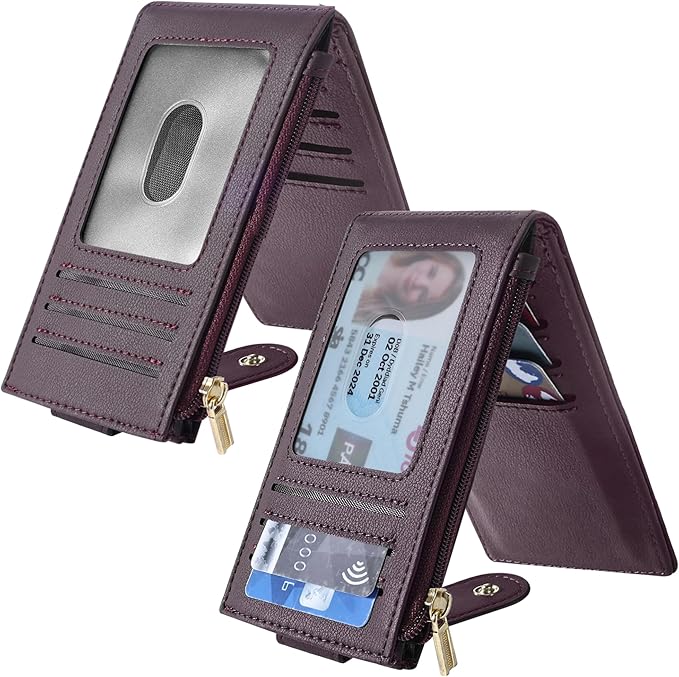 Chelmon Womens Wallet Slim RFID Blocking Bifold Multi Card Case Wallet with Zipper Pocket (Wine Red)