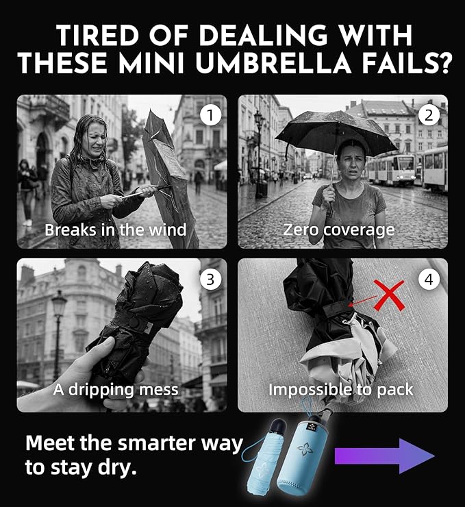 Mini Travel Umbrella for Rain - 43" Large Coverage Small Compact Umbrella, Reinforced Strong Frame, Lightweight Portable Parasol with UPF 100+ UV Protection, Gifts for Adults, Seniors & Students