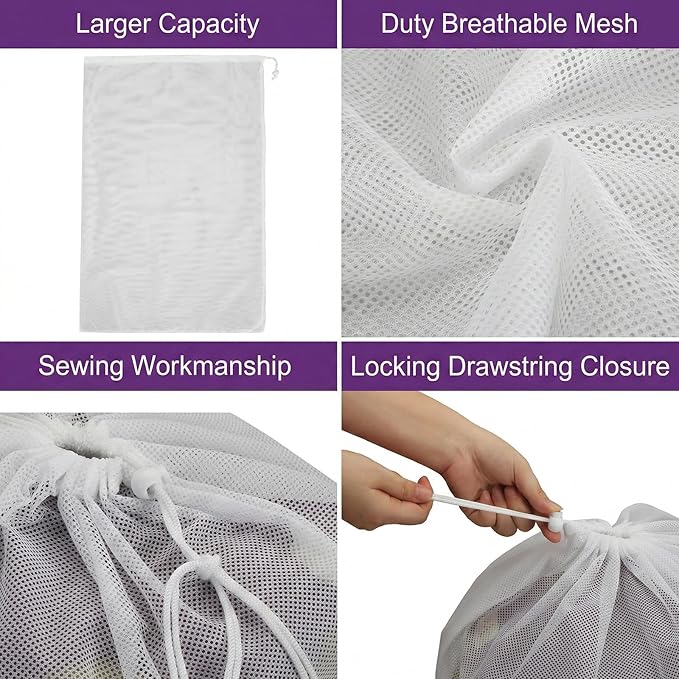Nicunom 6 Pack Mesh Laundry Bag with Drawstring Closure, 24" x 36" Heavy Duty Extra Large Laundry Bags for Travel, Storage, College, Dorm and Apartment Dwellers, Machine Washable