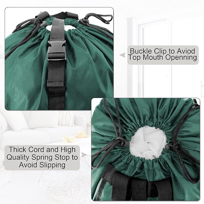 BeeGreen Laundry-Bag-Backpack-Heavy-Duty, Green Nylon Drawstring Portable Laundry Backpack Tall Foldable Extra Large Dirty Clothes Travel Bag with Handle College Dorm Apartment Essentials