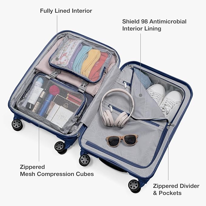Traveler's Choice Pagosa Hardshell Expandable Luggage with Spinner Wheels, Navy, 22-Inch Carry-on