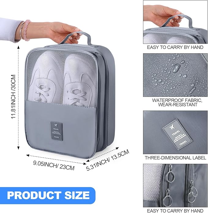 Windyun 2 Pcs Shoe Bags for Travel Holds 3 Pair of Shoes Travel Shoe Bag for Packing Portable Shoe Cubes for Travel and Daily Use(Gray)