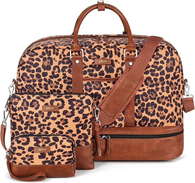Weekender Bag for Women, Large Overnight Bag Canvas Travel Duffel Bag Carry On Tote with Shoe Compartment 21" 3Pcs Set