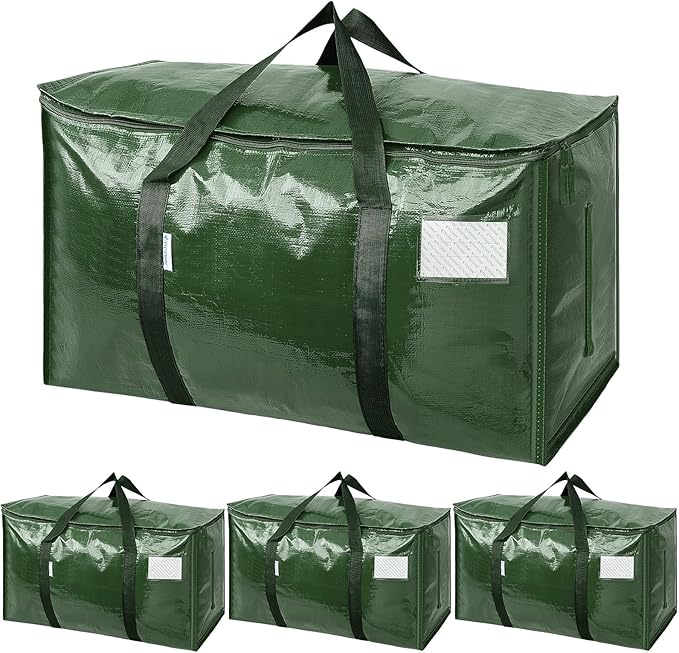 TICONN 4 Pack Extra Large Moving Bags Heavy Duty with Zippers & Carrying Handles, Durable Storage Bags Moving Boxes for Closet Organizers and Storage (4 Pack, Olive)