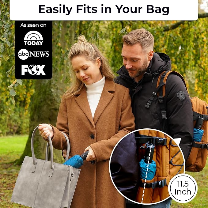 TUMELLA Strongest Windproof Travel Umbrella (Compact, Superior & Beautiful), Small, Wind-Tested, Light & Portable, Automatic Folding Rain Umbrella, Durable Premium Grip, Fits Car and Backpack