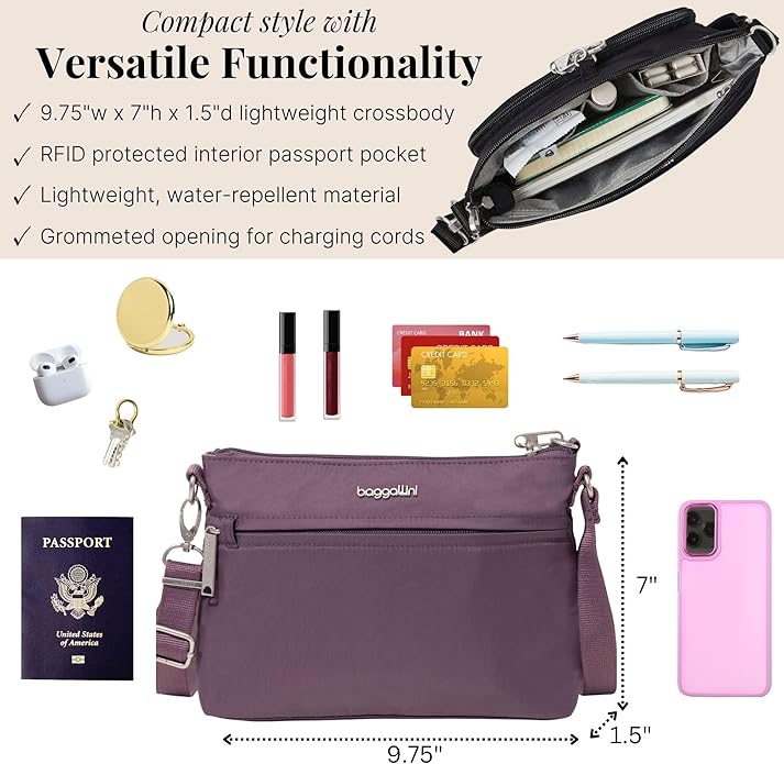 Baggallini womens Securtex Anti-theft Memento Crossbody Bag