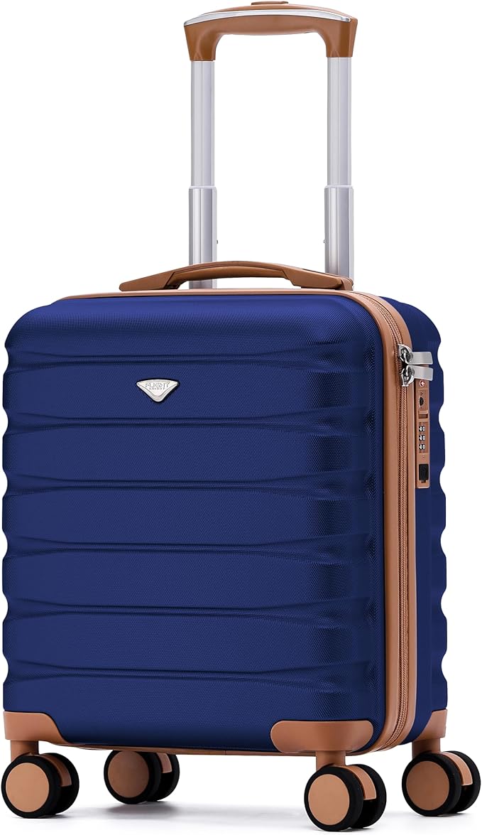 Flight Knight Carry On Suitcase 18x14x8" Hardside Built In TSA Lock & USB Port Lightweight Luggage Silent Double Spinner Wheels Maximum Underseat Carry-On Bag For American & United Approved Airlines