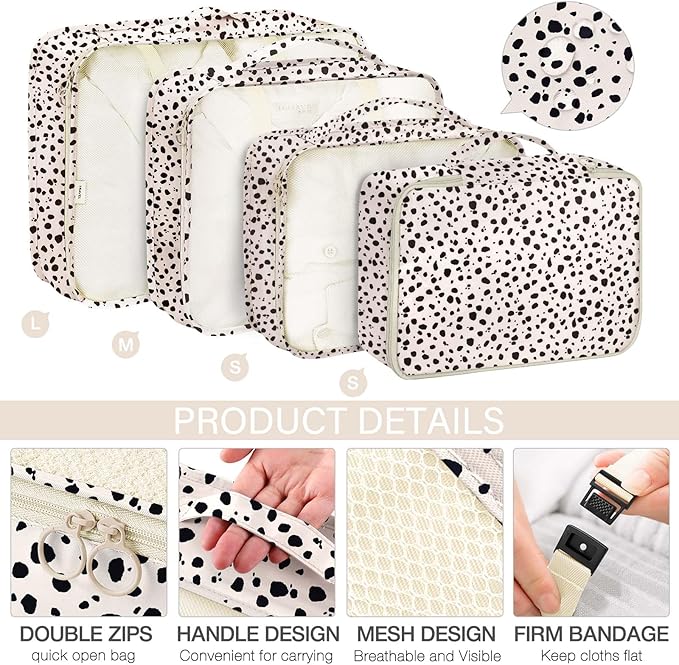 KPX 8 Set Packing Cubes for Travel, Luggage Packing Organizers Accessories Large Toiletries Bag for Clothes Shoes Cosmetics (Leopard)