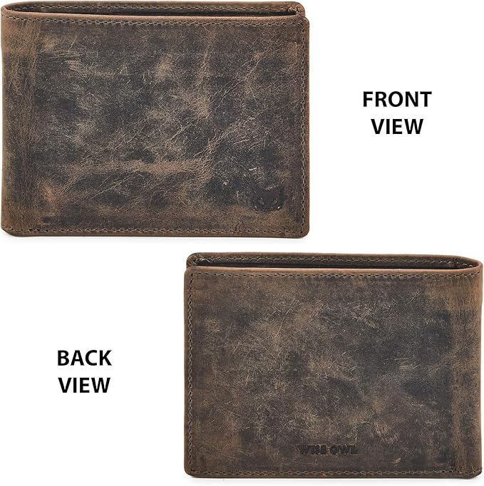 Real Leather Mens Bifold Wallet RFID Blocking Slim Minimalist Front Pocket - Thin & Stylish with ID Window in Gift Box (Crazy Horse, Moss)