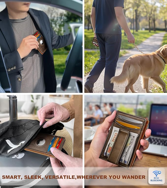 BULLIANT Men Airtag Wallet,Slim Wallet Money Clip Card Holder Magnetic Closure 12 Cards in Front Pocket RFID Blocking
