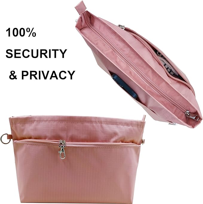 Time Wing Handbag Tote Purse Organizer Insert Bag Liner Shaper Pocketbook Divider Zipper 11 Pockets Compartments Small Pink