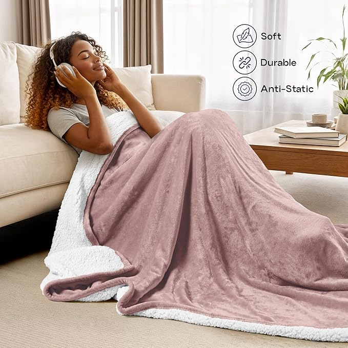 Utopia Bedding Sherpa Blanket California King Size (Rose Pink, 102x96 Inches) - Soft Lightweight Plush Fleece Reversible Blanket for Bed, Sofa, Couch, Camping and Travel
