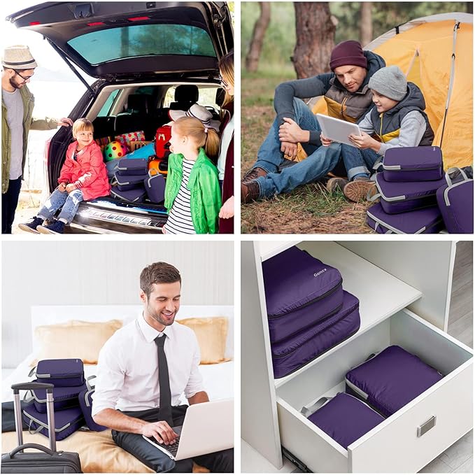 Gonex Compression Packing Cubes, 4pcs Expandable Storage Travel Luggage Bags Organizers (Purple)