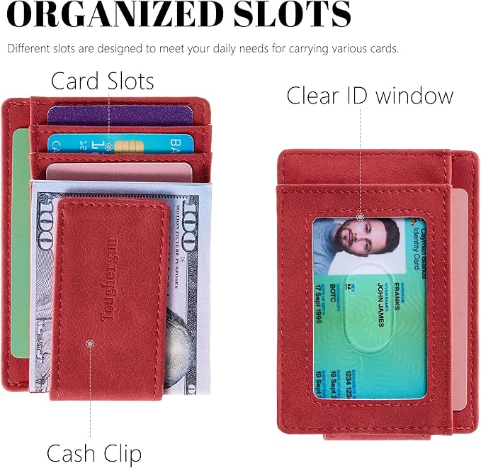 Toughergun Slim Wallet for Men RFID Blocking Money Clip, Minimalist Front Pocket Credit Card Holder, Magnetic Thin Mens Wallets with ID Window