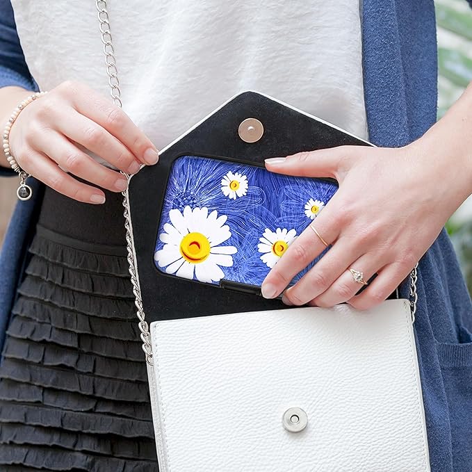 Mayski Credit Card Holder, RFID Blocking, Aluminum Alloy Hard Case, Small Mini Business Metal Wallet for Women Men, White Flower