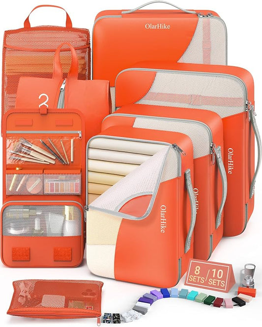 8 Set Packing Cubes for Travel, Gifts for Women Mom,Anti-Tearing Suitcase Organizer for Luggage with Shoe & Hanging Toiletry Bag,OlarHike Vacation Essentials & Accessories for Cruise Ship