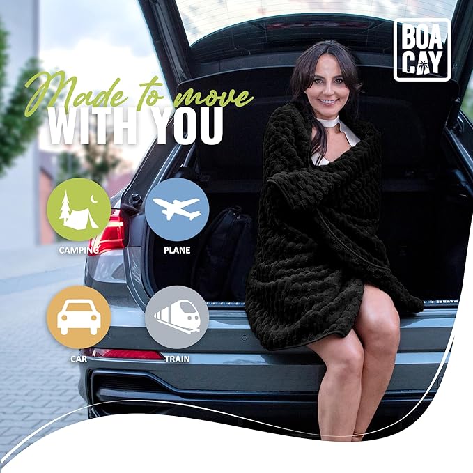 BOACAY Packable Travel Blanket for Airplane, Car - Compact Office Blanket - Portable Pillow for Adults, Kids with Case, Luggage Sleeve, Backpack Clip
