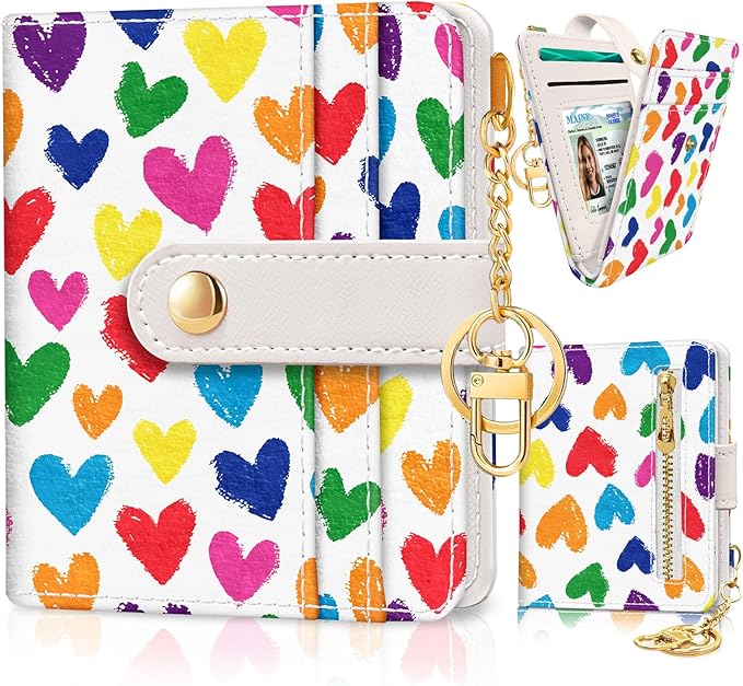 Jogjam Raining Hearts Rfid Ladies Wallet, Small Slim Thin Compact Credit Card Women Wallet, PU Leather Bifold Cash Zipper Coin Pocket ID Window for Female